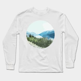 Calm Lake Snow Mountains Abstract Long Sleeve T-Shirt